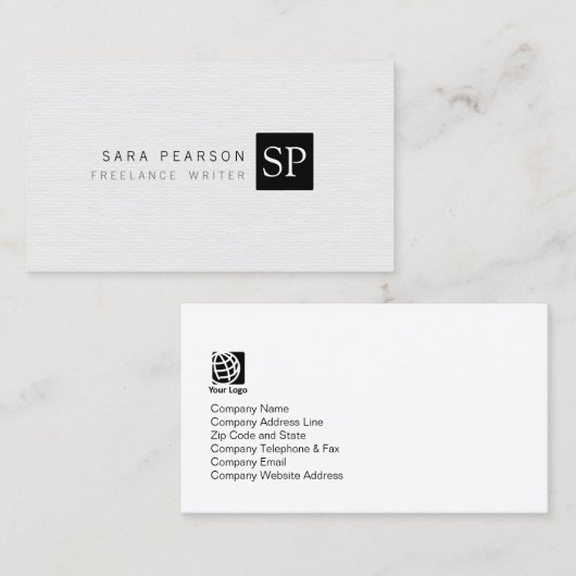 フリーランスのライタープリント出版シンプルモノグラム 名刺 (正面/裏面)