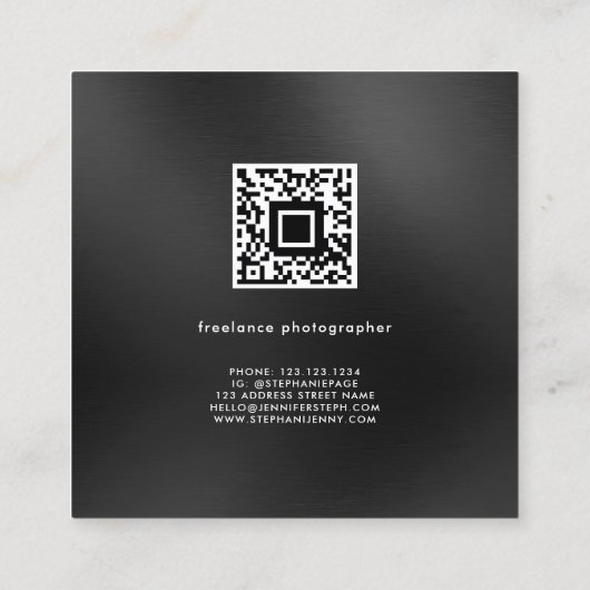 フリーランスの写真カスタム写真QRコードブラック スクエア名刺 (裏面)