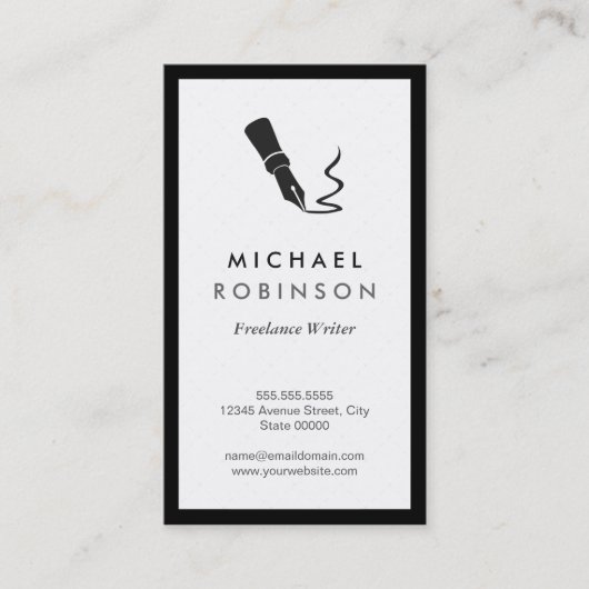 フリーランスライター ペン ロゴ - レトロ ブラックアンドホワイト 名刺 (正面)