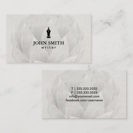 フリーランス・ライターのエレガントで白い花柄 名刺 (正面/裏面)