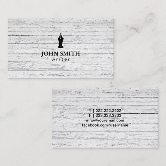 フリーランス・ライターのペンのロゴの素朴な木 名刺 (正面/裏面)