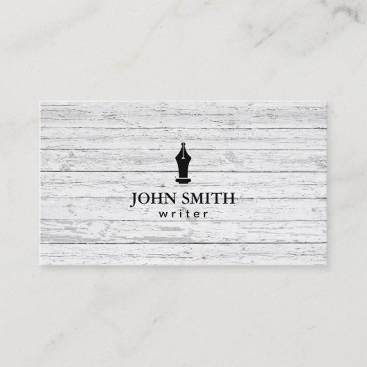フリーランス・ライターのペンのロゴの素朴な木 名刺 (正面)