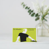 フリーランスDJディスクジョッキースタイリッシュライムグリーン音楽 名刺 (スタンド正面)