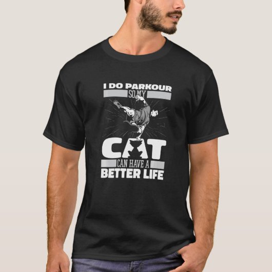 フリーランニングの猫 パルクールランナー Tシャツ (正面)