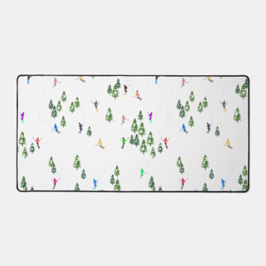 フリーリドアルパインスキーヤーズスキーイラストレーションスキー デスクマット (正面)