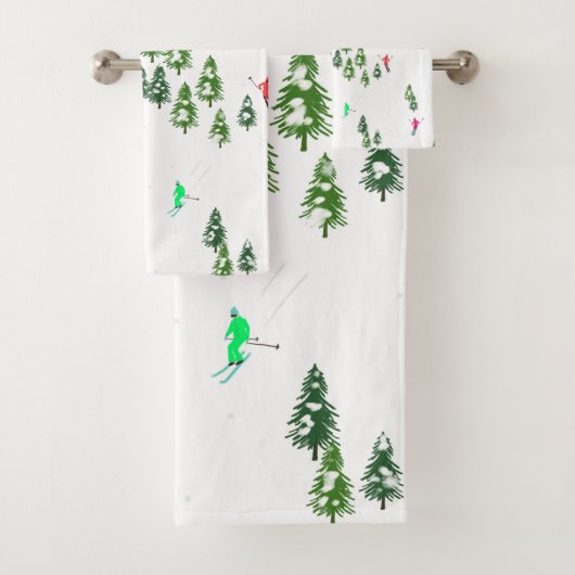 フリーリドアルパインスキーヤーズスキーイラストレーションスキー バスタオルセット (インサイチュ)