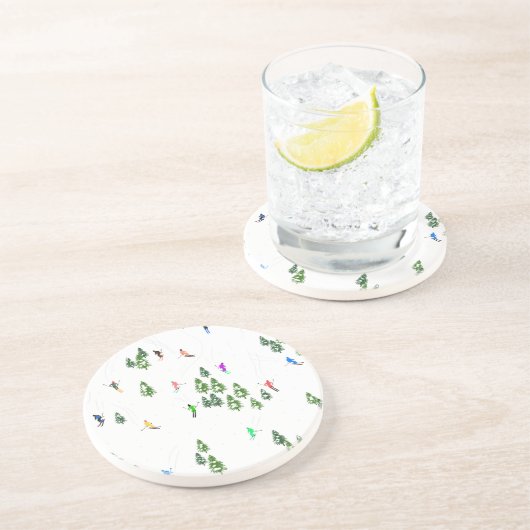 フリーリドアルパインスキーヤーズスキーイラストレーションパーティー コースター (側面)