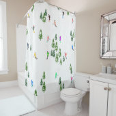 フリーリドアルパインスキーヤーズスキーイラストレーションパーティー シャワーカーテン (インサイチュ)