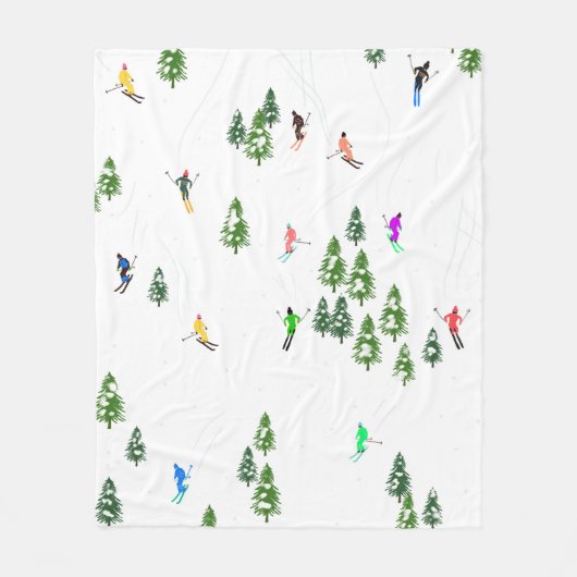 フリーリドアルパインスキーヤーズスキーイラストレーションパーティー フリースブランケット (正面)