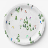 フリーリドアルパインスキーヤーズスキーイラストレーションパーティー ペーパープレート (正面)