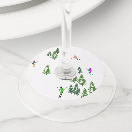 フリーリドアルパインスキーヤーズスキースキースキアートパーティー ワイングラスタグ (クローズアップ)