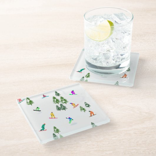 フリーリドスノーボーダースノーボードイラストレーション ガラスコースター (アングル)