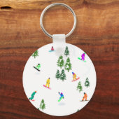 フリーリドスノーボーダースノーボードイラストレーション キーホルダー (正面)