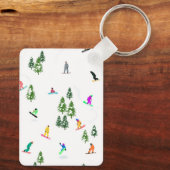 フリーリドスノーボーダースノーボードイラストレーション キーホルダー (裏面)