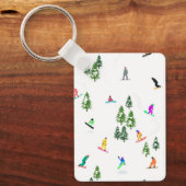 フリーリドスノーボーダースノーボードイラストレーション キーホルダー (正面)