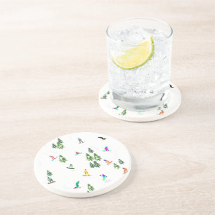 フリーリドスノーボーダースノーボードイラストレーション コースター