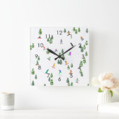 フリーリドスノーボーダースノーボードイラストレーション スクエア壁時計 (ホーム)