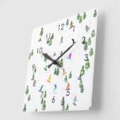 フリーリドスノーボーダースノーボードイラストレーション スクエア壁時計 (傾斜)