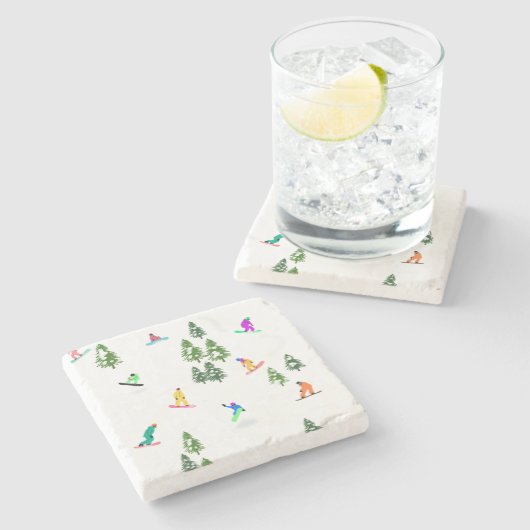 フリーリドスノーボーダースノーボードイラストレーション ストーンコースター (横)