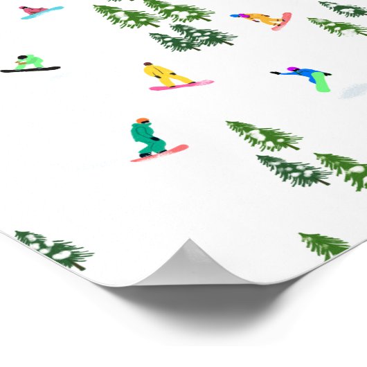 フリーリドスノーボーダースノーボードイラストレーション ポスター (角)