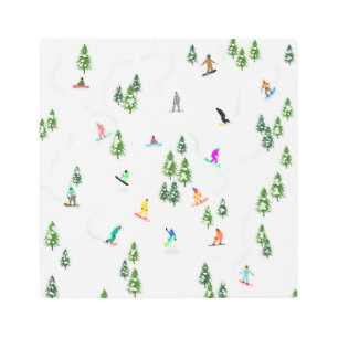 フリーリドスノーボーダースノーボードイラストレーション メタルプリント