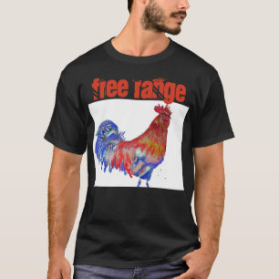 フリーレンジチキン水色の鶏のコケレル Tシャツ