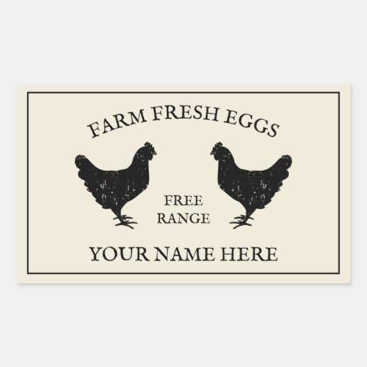 フリーレンジファーム新鮮な卵の素朴なチキンスケッチ 長方形シール (正面)