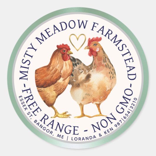 フリーレンジ水彩画金ゴールドハート卵カートン ラウンドシール (正面)