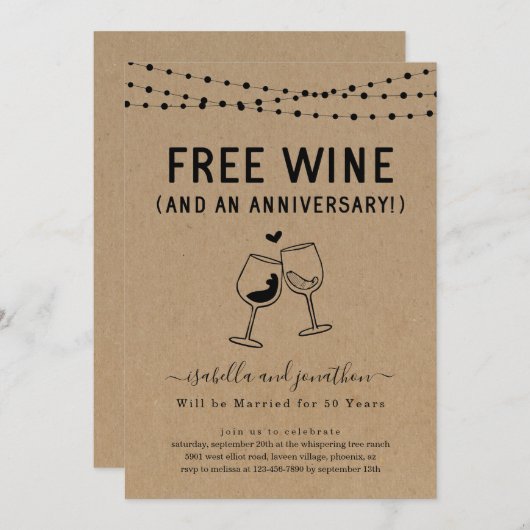 フリーワインおもしろい記念日パーティの招待状 招待状 (正面/裏面)
