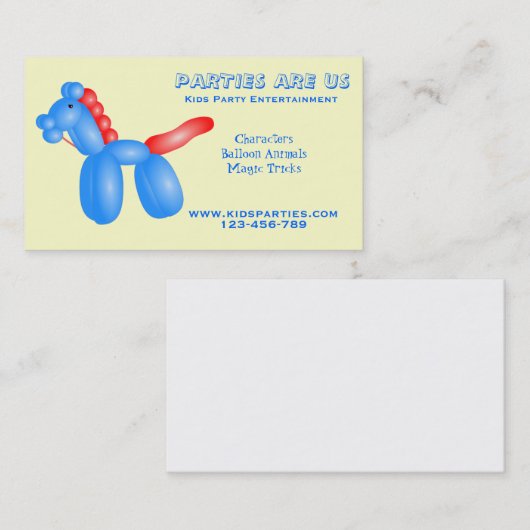 フリー子供のパーティーのプランナーのエンターテイメント 名刺 (正面/裏面)
