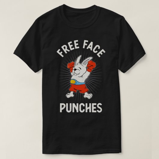 フリー顔パンチおもしろいボクシングウサギ Tシャツ (デザイン正面)
