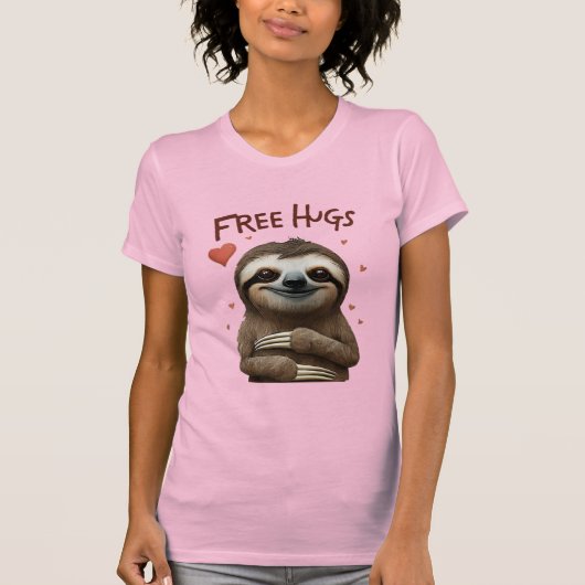 フリー ハグ かわいい ナマケモノ Tシャツ (正面)