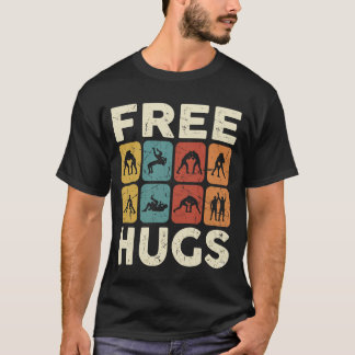 フリー・ハグ・レスリングTシャツ 面白い レトロ レスラー Tシャツ