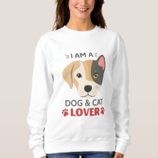 フリー フィット I AM A Dog & Cat Lover 女性用ベーシッククルーネック スウェットシャツ