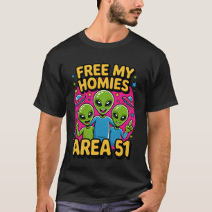フリー・マイ・ホミーズ Area 51 面白い エイリアン UFO 男の子 キッズ M Tシャツ