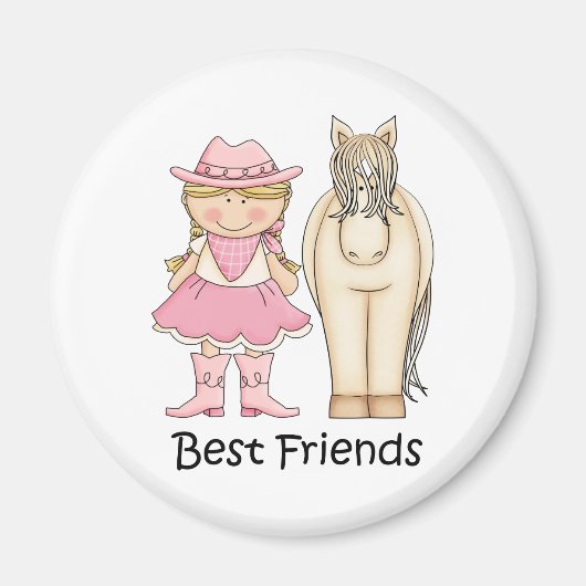 フリ最高のーズ – ブロンド女性のカーボーイとホース マグネット (正面)