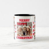 フルおもしろいフォトコラージメリークリスマスツートーン ツートーンマグカップ (中央)
