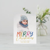 フルお洒落メリーカラフルフォト明るい文字 箔シーズンポストカード (立ち正面)