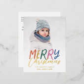 フルお洒落メリーカラフルフォト明るい文字 箔シーズンポストカード (正面/裏面)