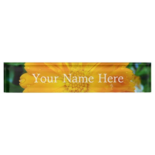 フルかわいらし開花夏の黄色のデイジー花。 デスクネームプレート (正面)