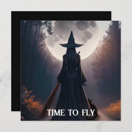 フルの月と黒猫の魔女の風景カード (正面/裏面)