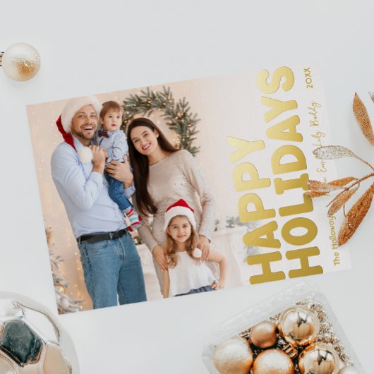 フルはっきりしたモダンフォトハッピー金ゴールド 箔シーズンカード