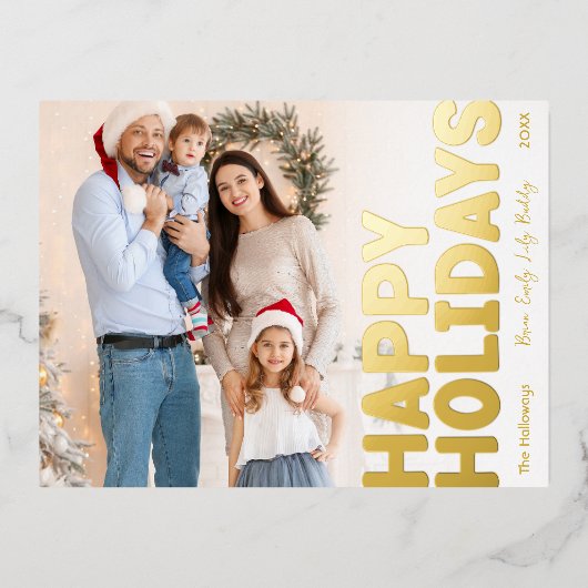 フルはっきりしたモダンフォトハッピー金ゴールド 箔シーズンポストカード (正面)