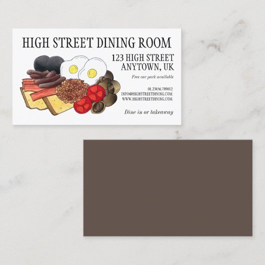 フルイングリッシュブレックファーストUKブリティッシュダイニングルームパブ 名刺 (正面/裏面)