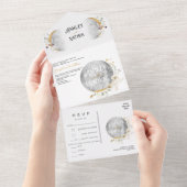 フルエレガントムーンワイルドフラワー金ゴールド水彩 オールインワン招待状 (貼ってはがせる)