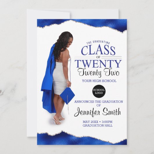 フルカスタム体フォトブルー卒業招待状 招待状 (正面)