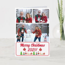 フルカスタム3枚写真トラディショナル折りたたみクリスマスカード サンキューカード