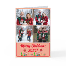 フルカスタム4枚写真トラディショナル折りたたみクリスマスカード