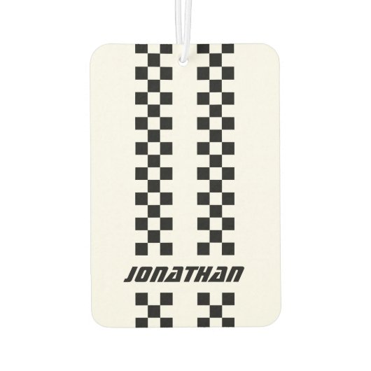 フルカラーカスタムの名前を二重市松模様にストライプ文字 カーエアーフレッシュナー (裏面)