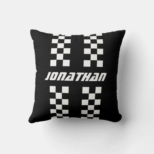 フルカラーカスタムの名前を二重市松模様にストライプ文字 クッション (裏面)